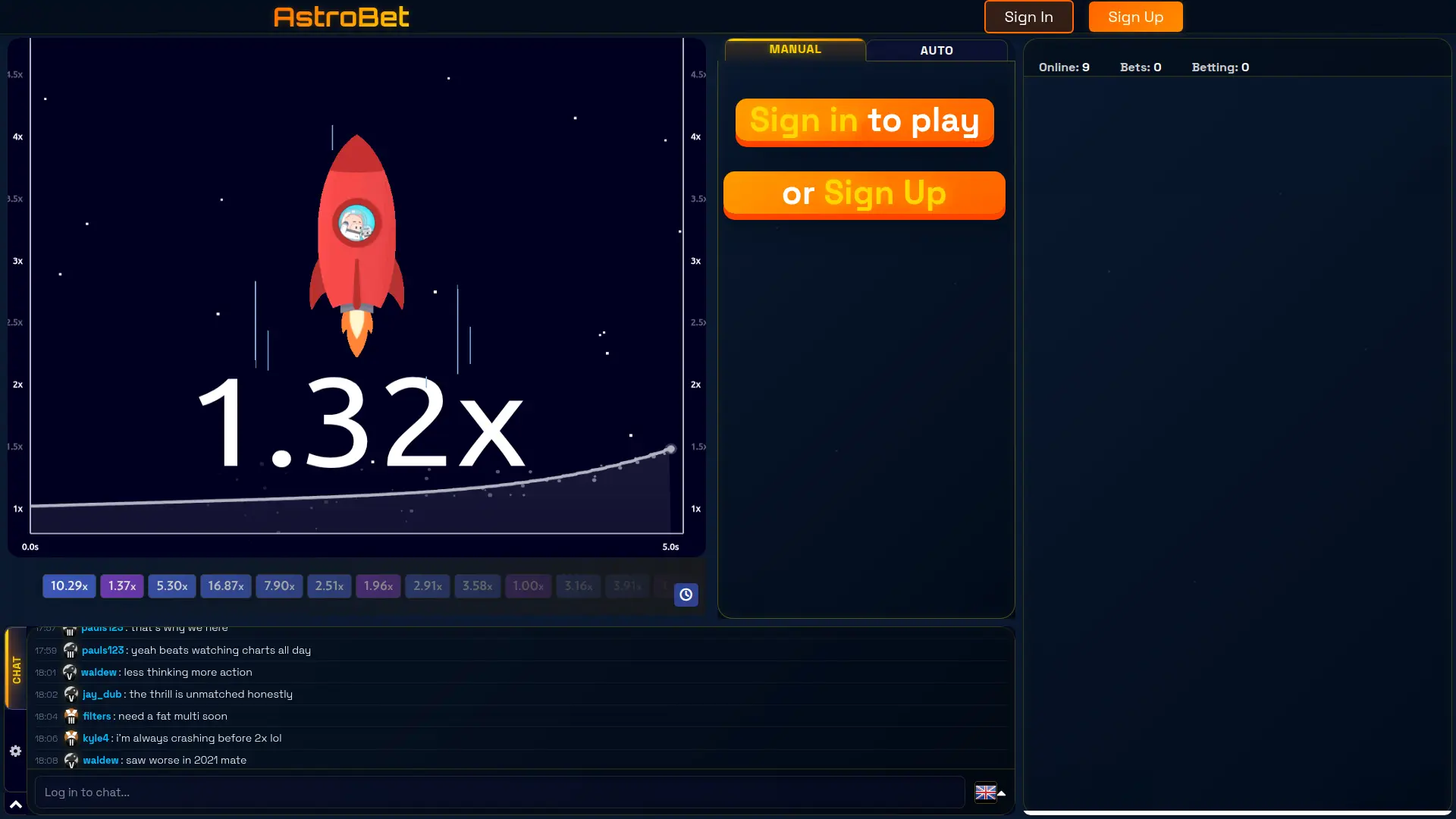 AstroBet Casino Game Interface